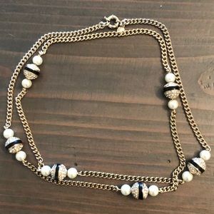 J Crew Pearl & Pave Necklace with Black Stripe